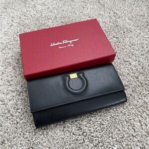 NWB Salvatore Ferragamo Black Leather Clutch